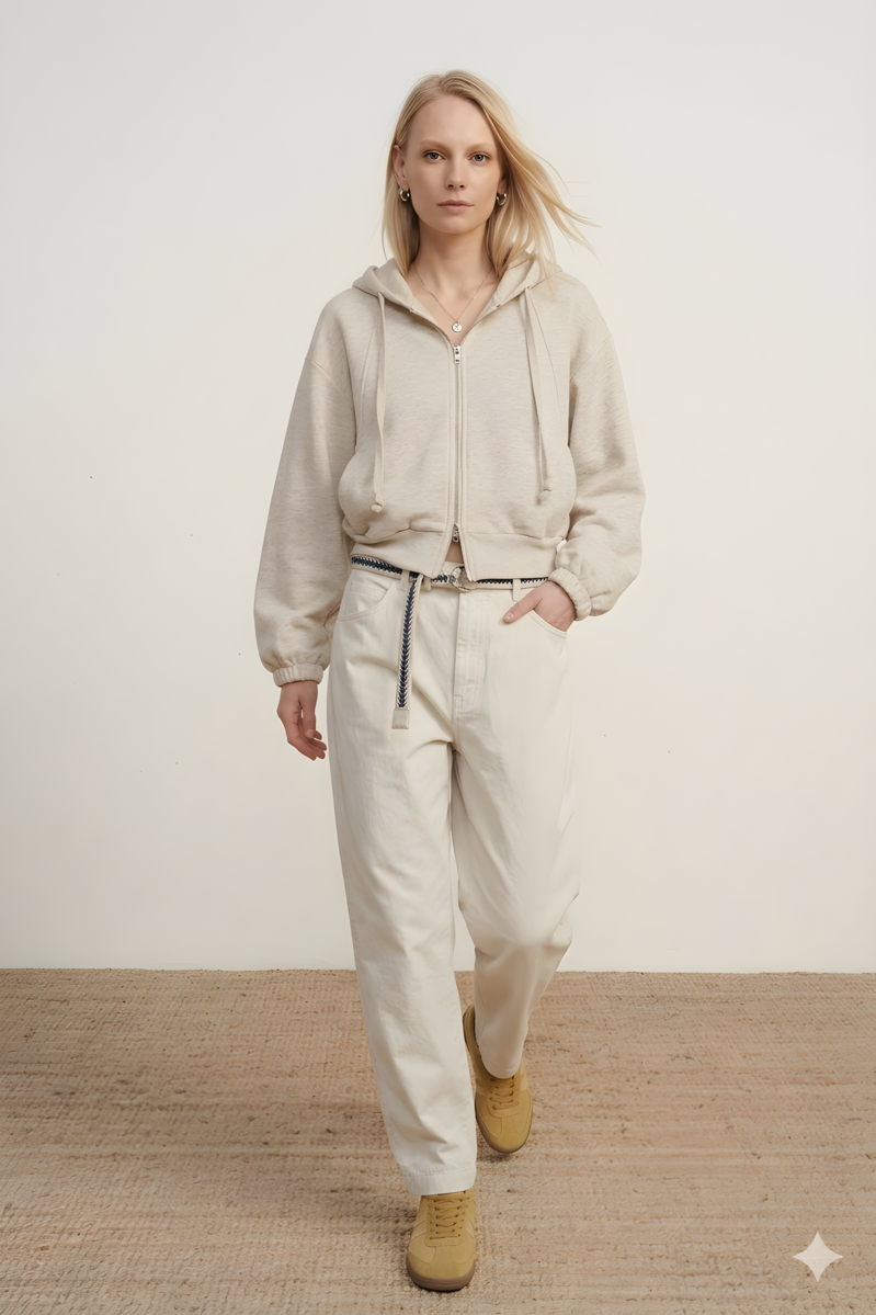 SUDADERA CON CAPUCHA COLOR CRUDO 1